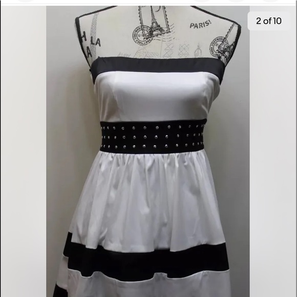 Glam Dress Women Black / White Strapless Fit And Flare Dress Small - Picture 2 of 10